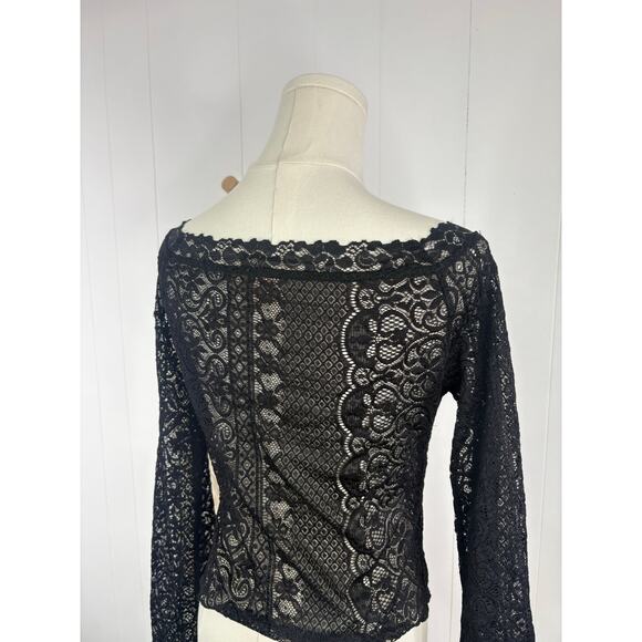 Good Luck Gem Black Sheer Lace Long Sleeve Blouse Womens Large Witchy Gothic - Picture 8 of 9